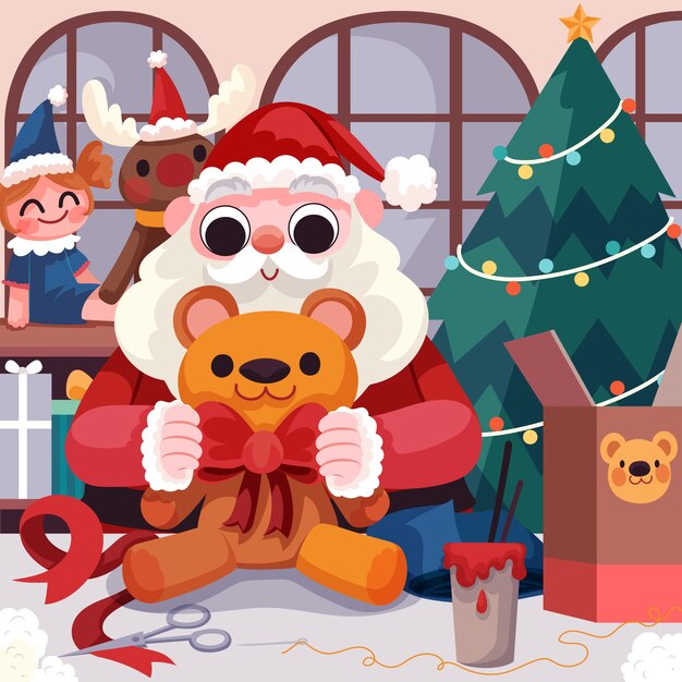 Ilustración plana de taller de santa