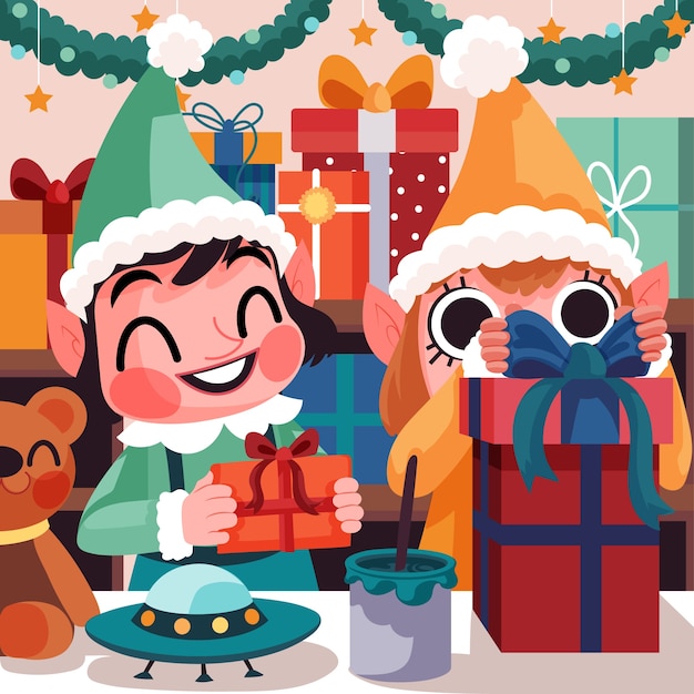 Ilustración plana de taller de santa