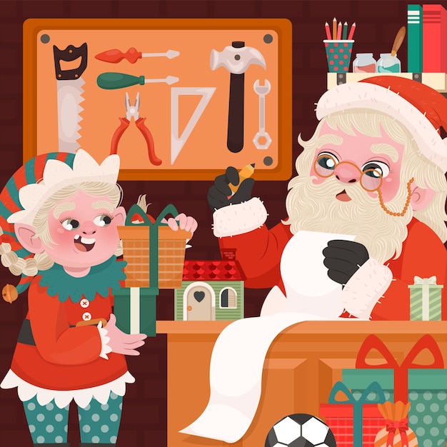 Ilustración plana de taller de santa
