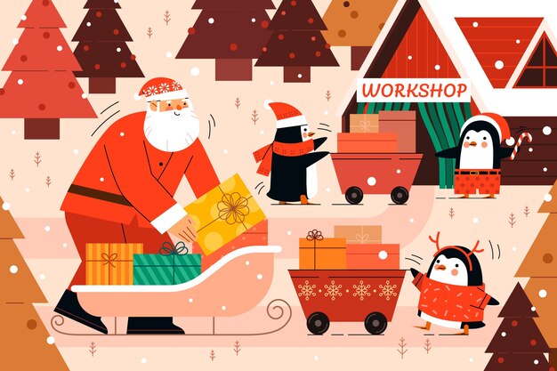 Ilustración plana de taller de santa