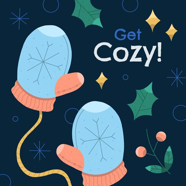 Ilustración plana para la temporada de invierno con mitones.