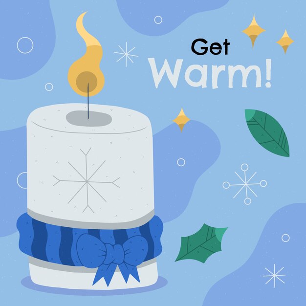 Ilustración plana para la temporada de invierno con vela.