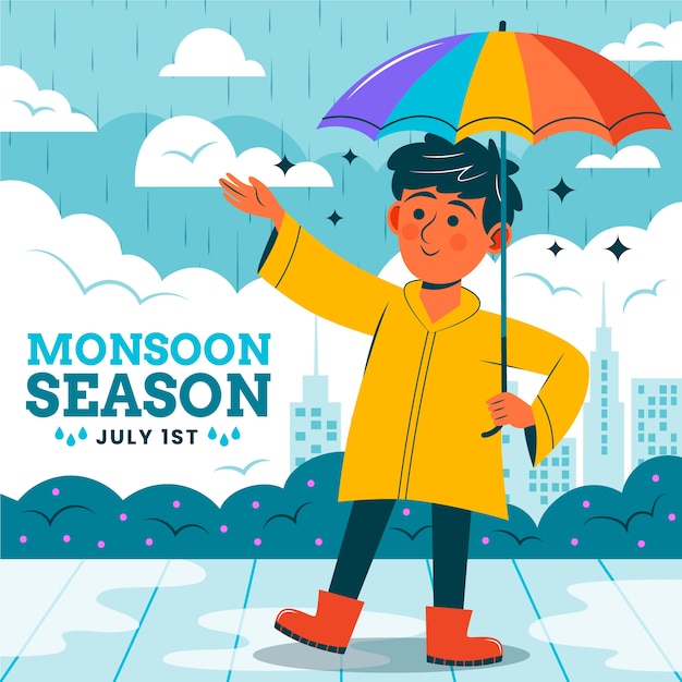 Ilustración plana para la temporada del monzón
