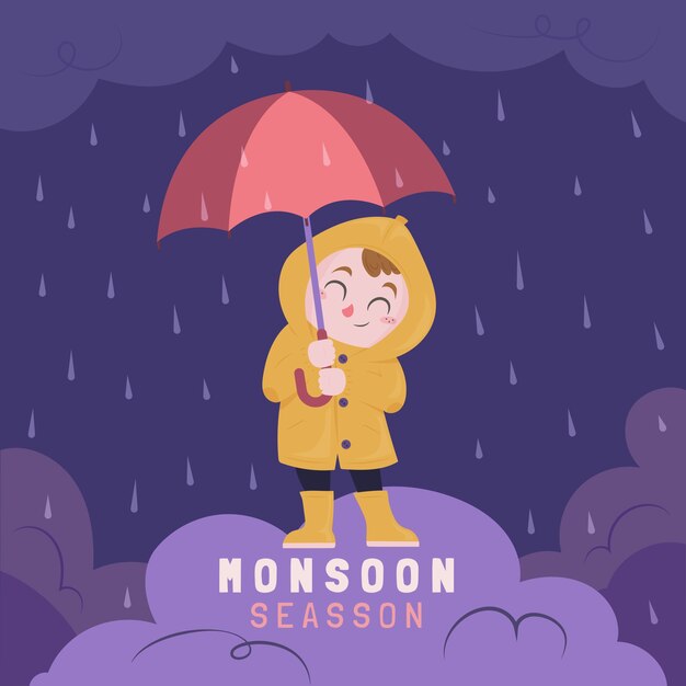 Ilustración plana para la temporada del monzón