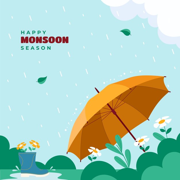 Ilustración plana para la temporada del monzón