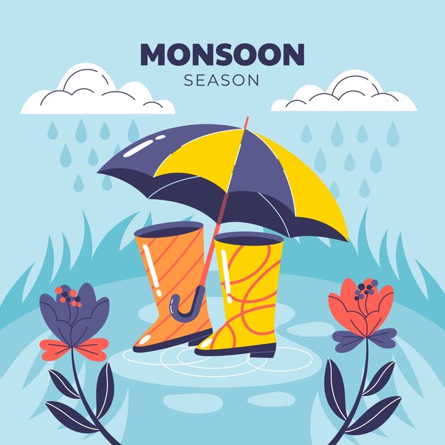 Ilustración plana para la temporada del monzón