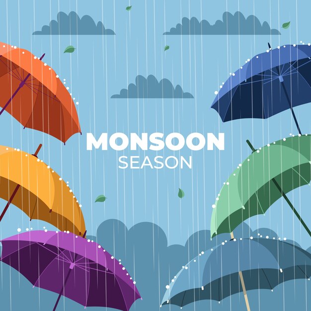 Ilustración plana para la temporada del monzón