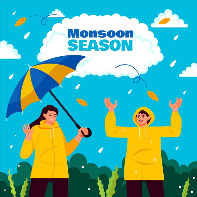 Ilustración plana para la temporada del monzón