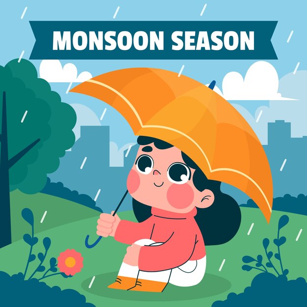 Ilustración plana para la temporada del monzón
