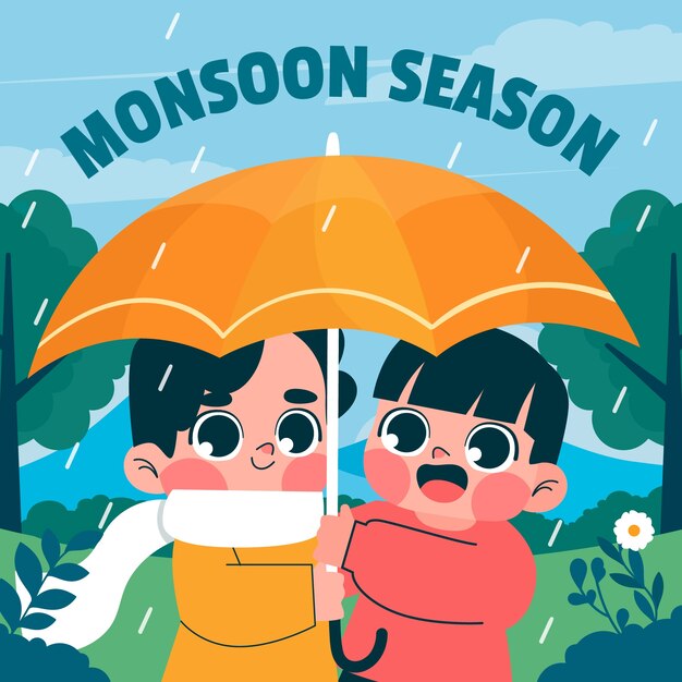 Ilustración plana para la temporada del monzón