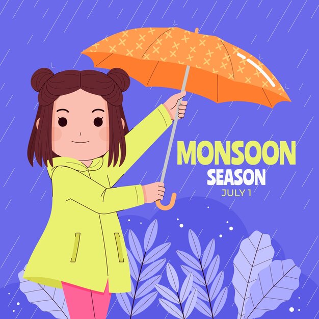 Ilustración plana para la temporada del monzón