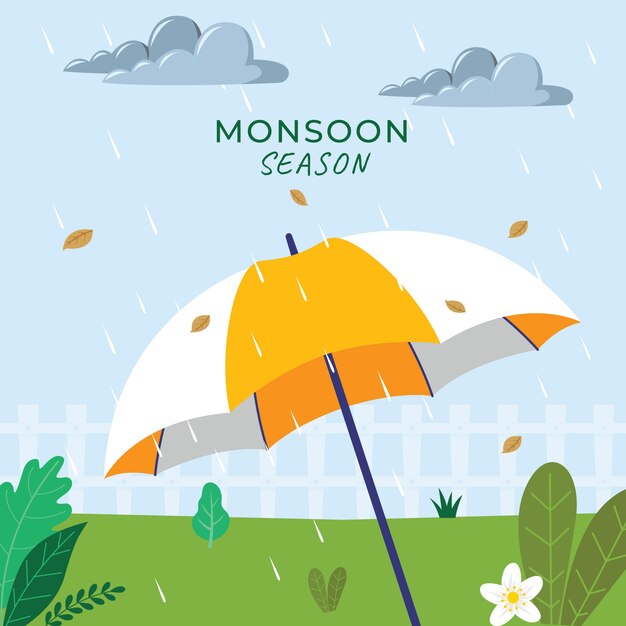Ilustración plana para la temporada del monzón