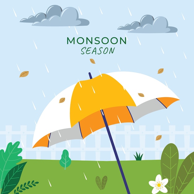 Ilustración plana para la temporada del monzón