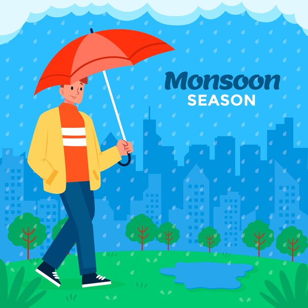 Ilustración plana para la temporada del monzón