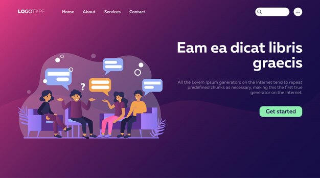 Ilustración plana de terapia grupal. Página de destino o plantilla web