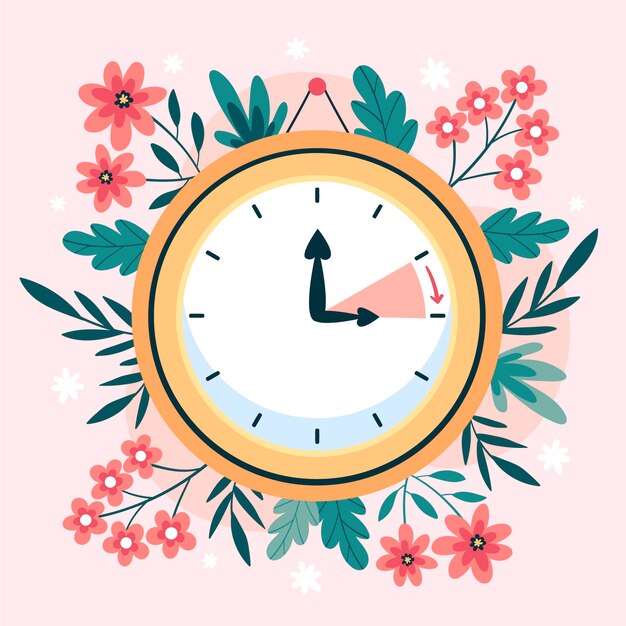 Ilustración plana del tiempo de primavera hacia adelante.