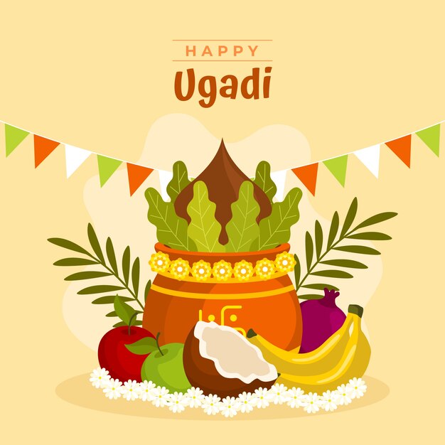 Ilustración plana de ugadi