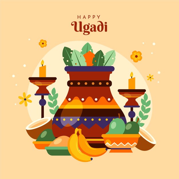 Ilustración plana de ugadi