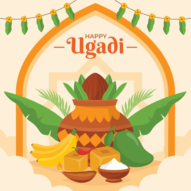 Ilustración plana de ugadi