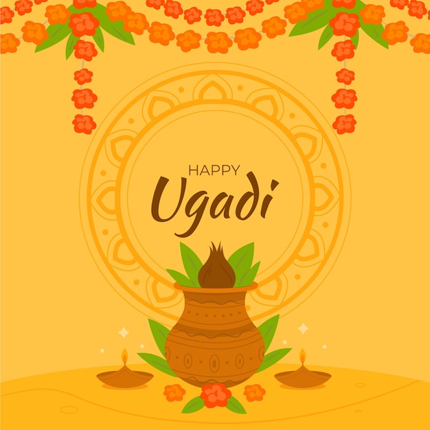 Ilustración plana de ugadi