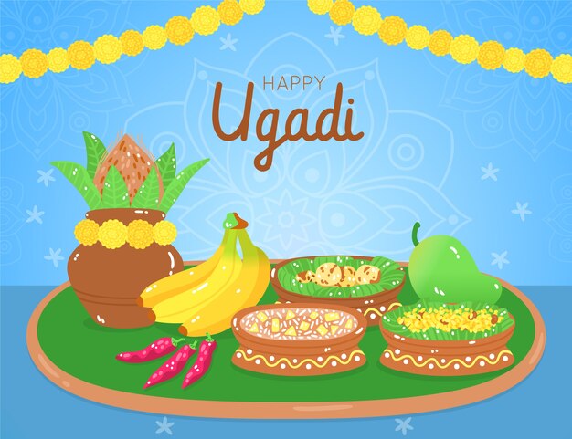 Ilustración plana de ugadi
