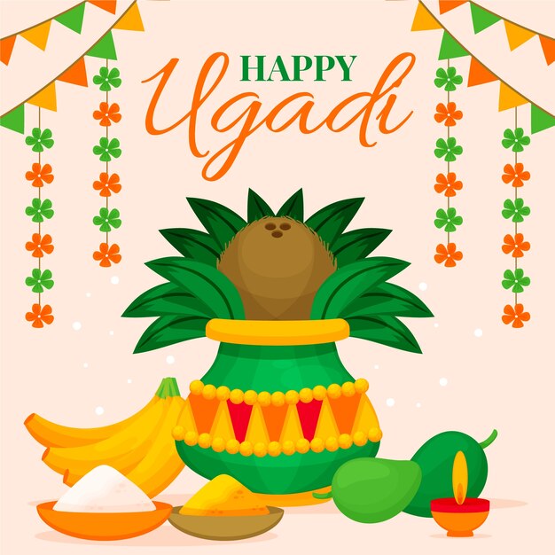 Ilustración plana de ugadi