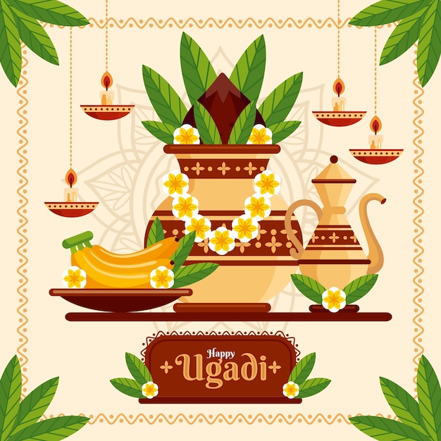 Ilustración plana de ugadi