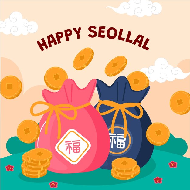 Ilustración plana para las vacaciones coreanas de Seollal