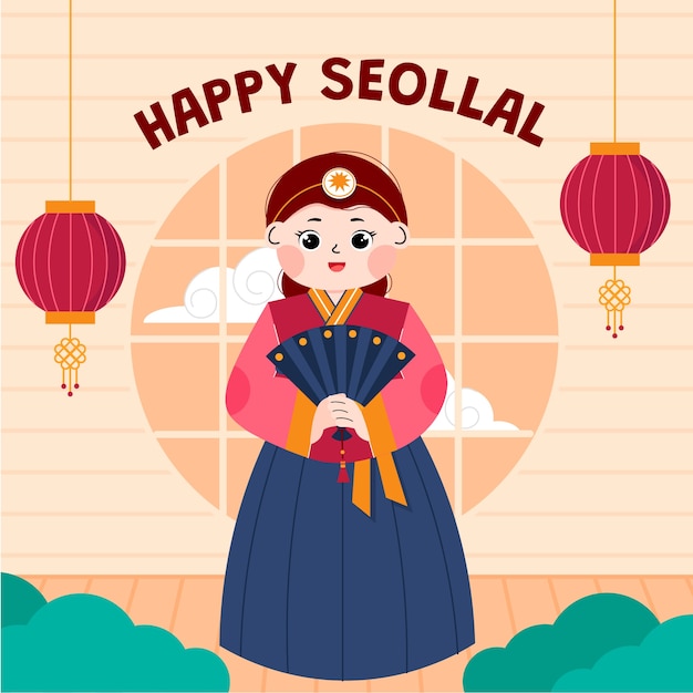 Ilustración plana para las vacaciones coreanas de Seollal