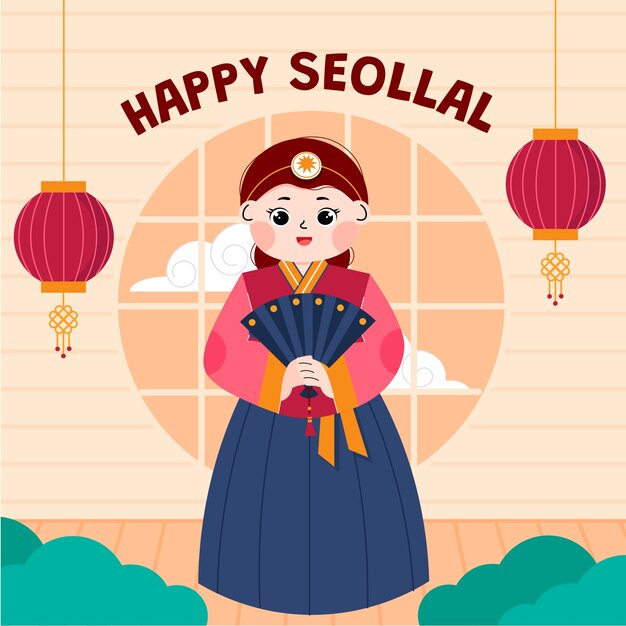 Ilustración plana para las vacaciones coreanas de Seollal