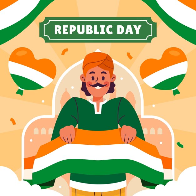 Ilustración plana para las vacaciones del Día de la República de la India