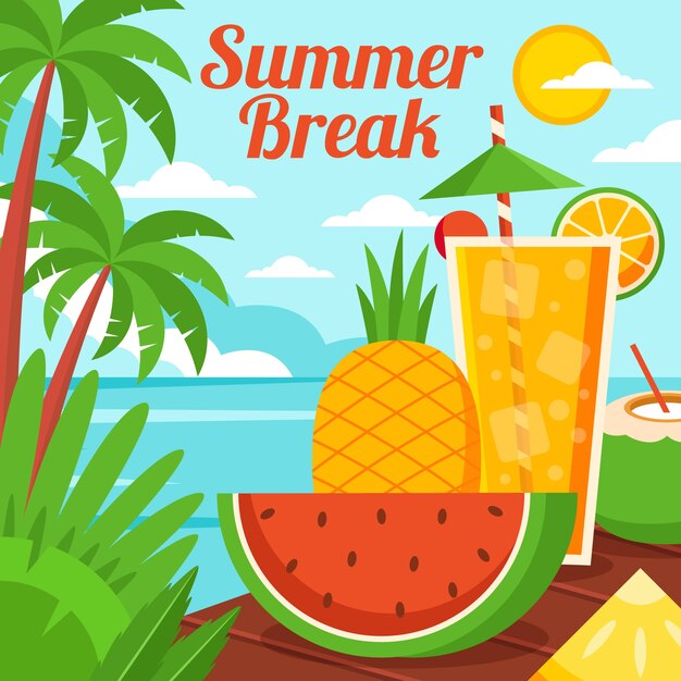 Ilustración plana de vacaciones de verano