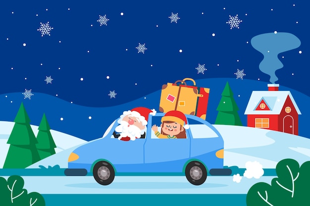 Ilustración plana de viajes de navidad