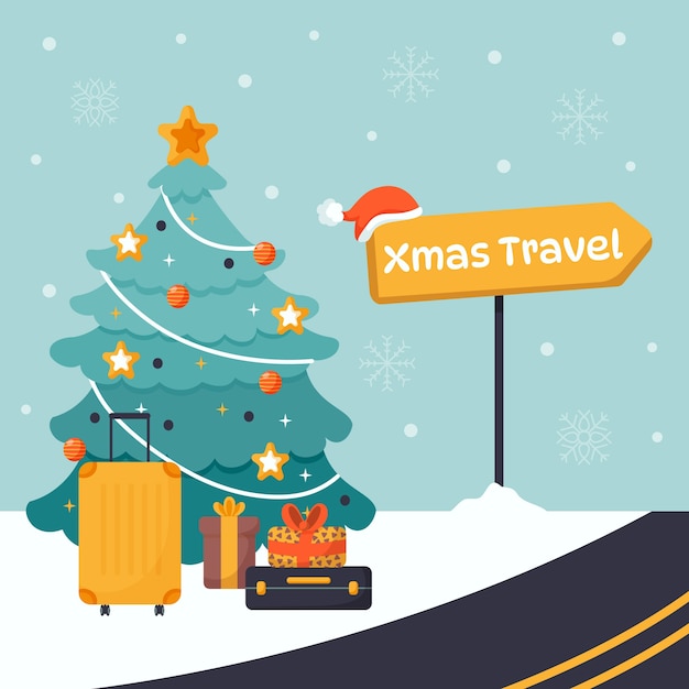 Ilustración plana de viajes de navidad