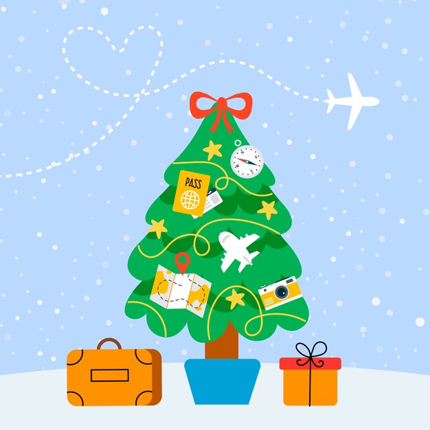 Ilustración plana de viajes de navidad