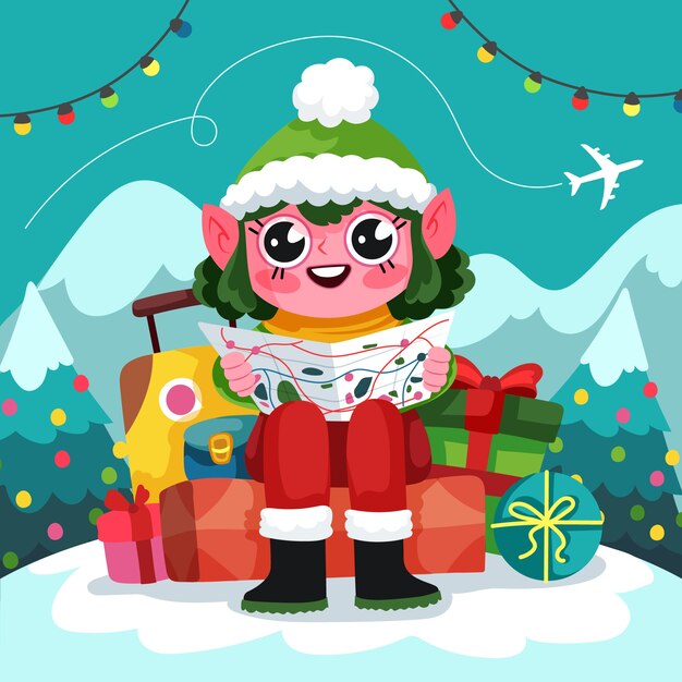 Ilustración plana de viajes de navidad
