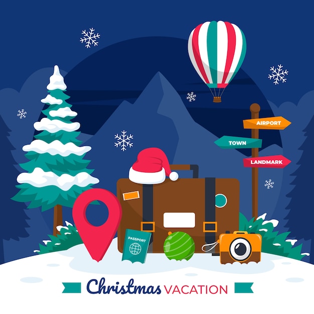 Ilustración plana de viajes de temporada de navidad