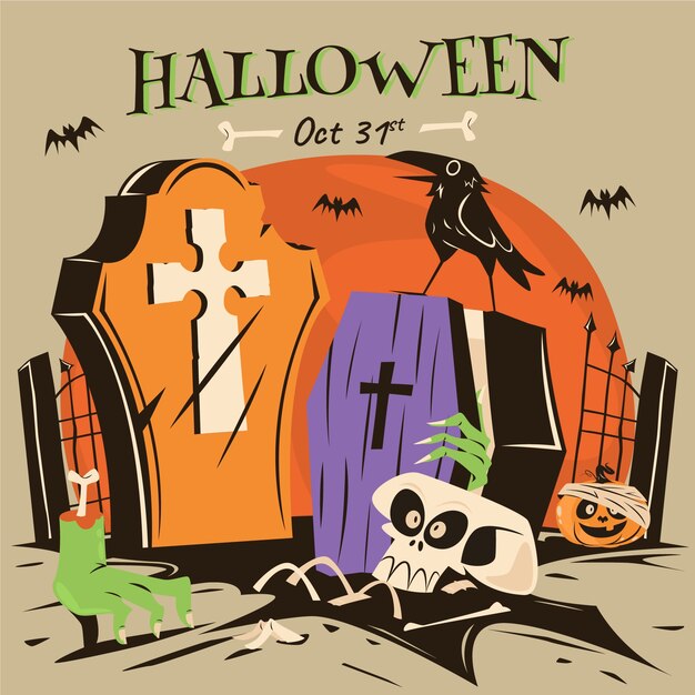 Ilustración plana vintage de halloween