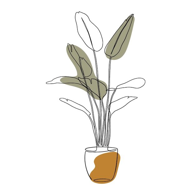 Ilustración de planta de arte de una línea dibujada a mano