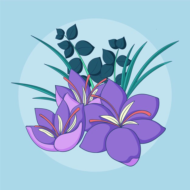 Ilustración de planta de azafrán dibujada a mano