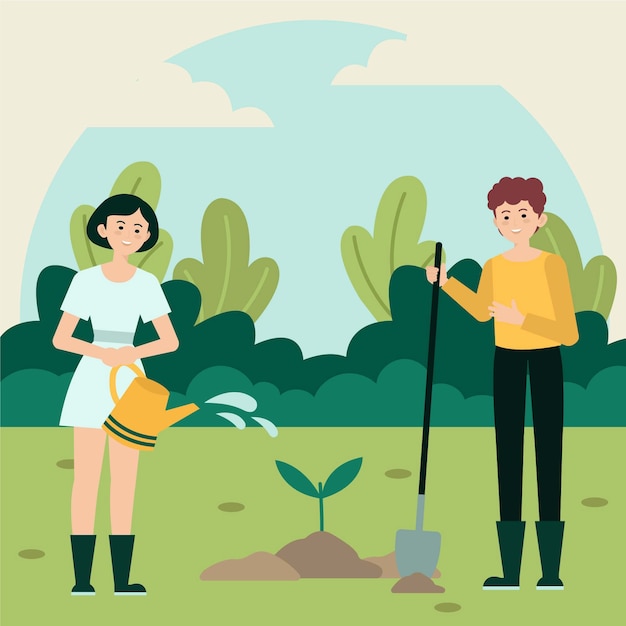 Vector gratuito ilustración de plantación de árboles de diseño plano