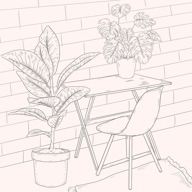 Ilustración de plantas de interior dibujadas a mano