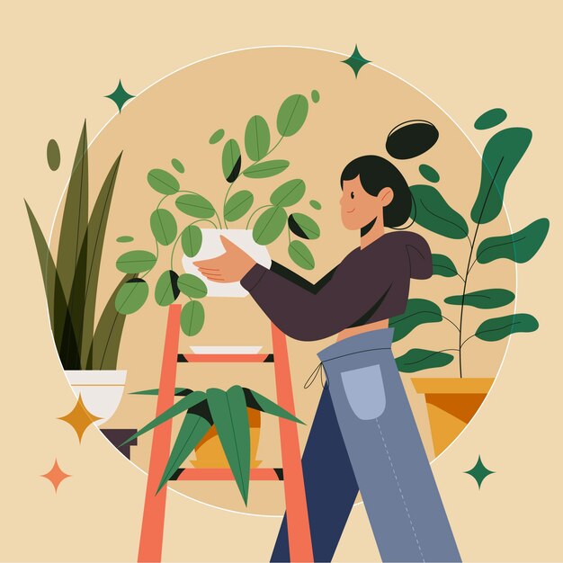Ilustración de plantas de interior dibujadas a mano