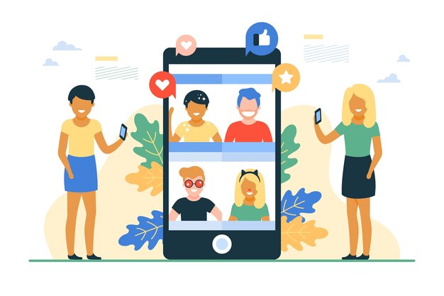 Ilustración de plantilla de videollamadas de amigos de diseño plano