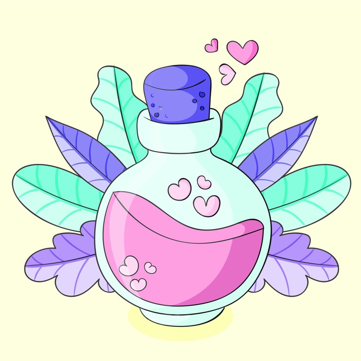 Vector gratuito ilustración de poción de amor dibujada a mano con hojas