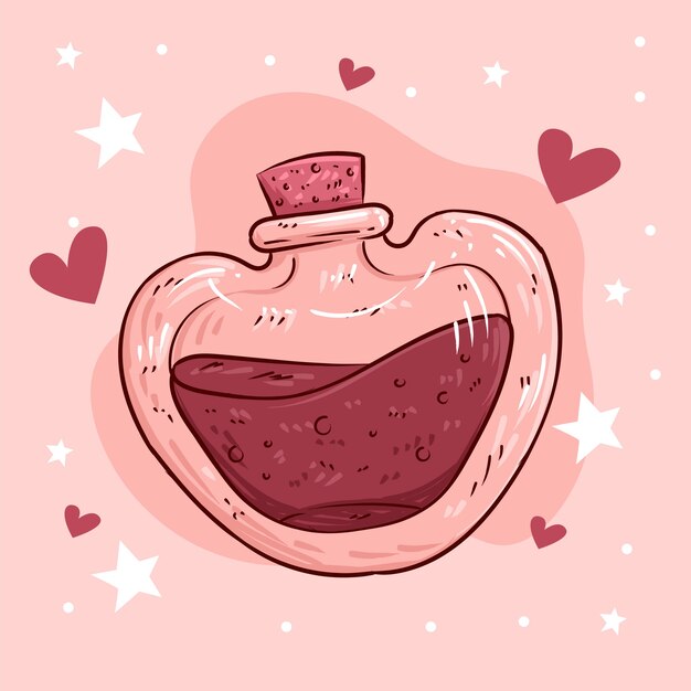 Ilustración de poción de amor dibujada a mano