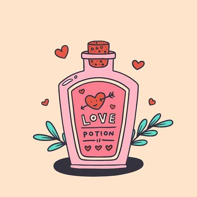 Ilustración de poción de amor dibujada a mano
