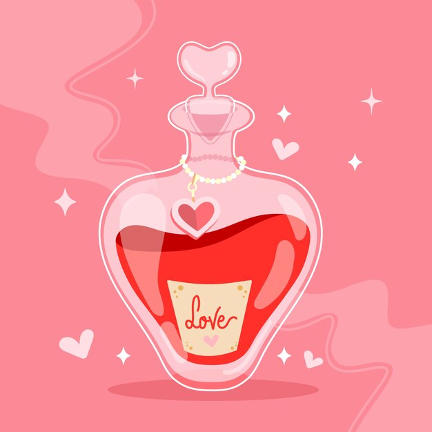 Ilustración de poción de amor dibujada a mano