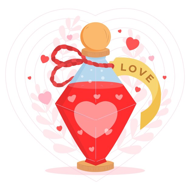 Ilustración de poción de amor de diseño plano