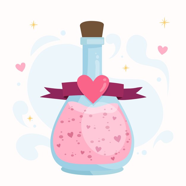 Ilustración de poción de amor rosa diseño plano